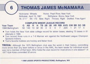 1988 Legoe Bellingham Mariners #6 Tom McNamara Back