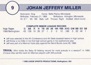 1988 Legoe Bellingham Mariners #9 Jeff Miller Back
