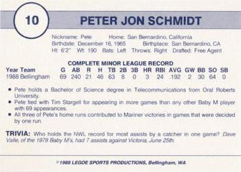 1988 Legoe Bellingham Mariners #10 Pete Schmidt Back