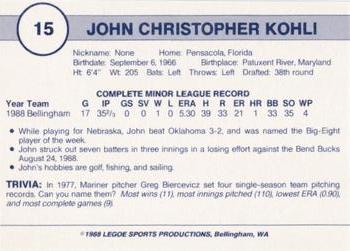 1988 Legoe Bellingham Mariners #15 John Kohli Back