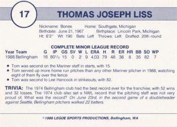 1988 Legoe Bellingham Mariners #17 Tom Liss Back