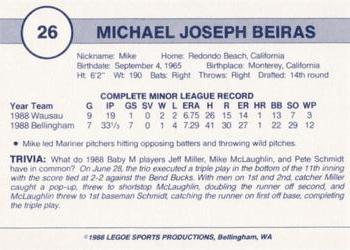 1988 Legoe Bellingham Mariners #26 Mike Beiras Back