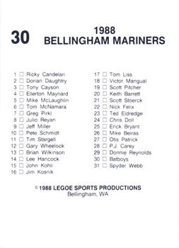 1988 Legoe Bellingham Mariners #30 Jeff Crnich / Mike Thompson Back