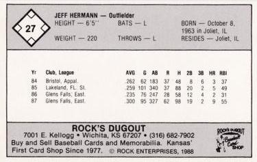1988 Rock's Dugout Wichita Pilots #NNO Jeff Hermann Back