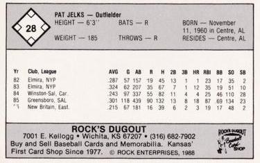 1988 Rock's Dugout Wichita Pilots #NNO Pat Jelks Back