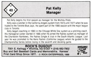 1988 Rock's Dugout Wichita Pilots #NNO Pat Kelly Back