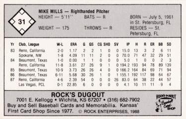 1988 Rock's Dugout Wichita Pilots #NNO Mike Mills Back