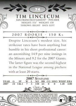 2008 Topps Moments & Milestones - Black #74-141 Tim Lincecum Back