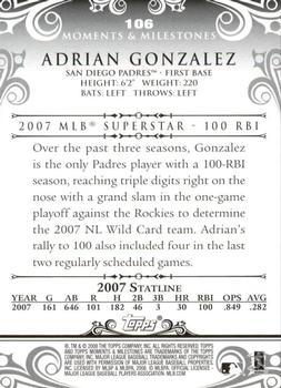 2008 Topps Moments & Milestones - Black #106-2 Adrian Gonzalez Back