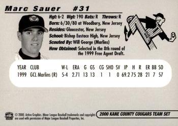 2000 Active Graphics Kane County Cougars #NNO Marc Sauer Back