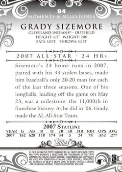 2008 Topps Moments & Milestones - Blue #94-18 Grady Sizemore Back