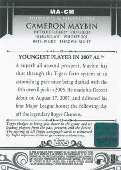 2008 Topps Moments & Milestones - Milestone Autographs #MA-CM Cameron Maybin Back