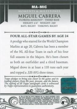 2008 Topps Moments & Milestones - Milestone Autographs #MA-MIC Miguel Cabrera Back