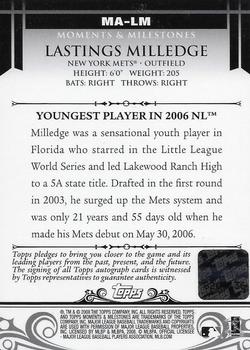 2008 Topps Moments & Milestones - Milestone Autographs Black #MA-LM Lastings Milledge Back