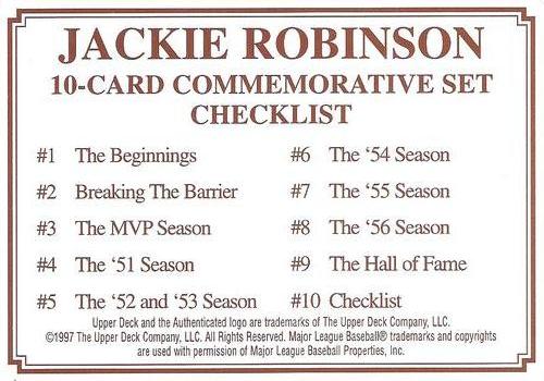 1997 Upper Deck Jackie Robinson 50th Anniversary Jumbo #NNO Checklist Back