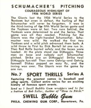 1948 Swell Sport Thrills Reprint #7 Never Say Die Pitcher: Hal Schumacher WS Back