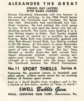 1948 Swell Sport Thrills Reprint #11 Bases Loaded: Alexander The Great - Grover C. Alexander WS Back