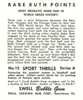 1948 Swell Sport Thrills Reprint #12 Most Dramatic Homer: Babe Ruth Points WS Back