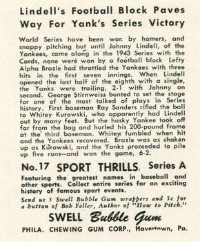 1948 Swell Sport Thrills Reprint #17 Football Block: Johnny Lindell WS Back