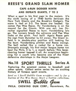1948 Swell Sport Thrills Reprint #18 Home Run To Fame: Pee Wee Reese's Grand Slam Back