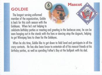 1999 Manitoba Milk Producers Winnipeg Goldeyes #6 Goldie Back