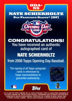2008 Topps Opening Day - Autographs #ODA-NS Nate Schierholtz Back