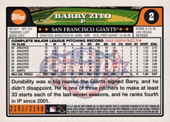 2008 Topps Opening Day - Gold #2 Barry Zito Back