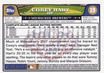 2008 Topps Opening Day - Gold #19 Corey Hart Back