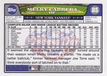 2008 Topps Opening Day - Gold #85 Melky Cabrera Back