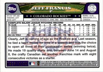 2008 Topps Opening Day - Gold #162 Jeff Francis Back