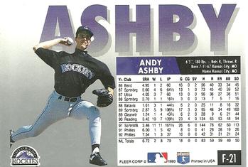 1993 Fleer Final Edition #F-21 Andy Ashby Back