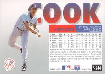 1993 Fleer Final Edition #F-244 Andy Cook Back