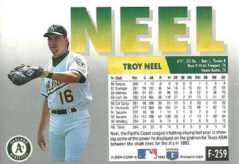 1993 Fleer Final Edition #F-259 Troy Neel Back