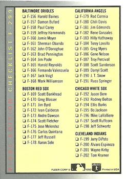1993 Fleer Final Edition #F-299 Checklist: F105-F202 Back