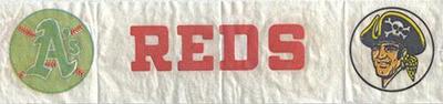 1969 Fleer Iron-Ons #NNO Oakland Athletics Logo / Cincinnati Reds Script / Pittsburgh Pirates Logo Front