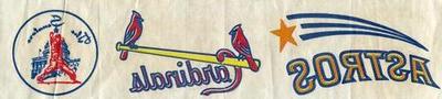 1969 Fleer Iron-Ons #NNO Houston Astros Script / St. Louis Cardinals Script / Washington Senators Logo Back