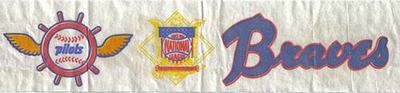 1969 Fleer Iron-Ons #NNO Seattle Pilots Logo / NL Logo / Atlanta Braves Script Front