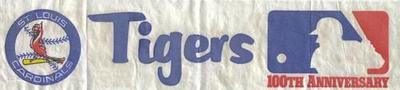 1969 Fleer Iron-Ons #NNO St. Louis Cardinals Logo / Detroit Tigers Script / MLB Logo Front