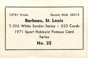 1971 Sports Hobbyist Famous Card Series #32 Jap Barbeau Back