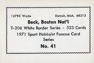 1971 Sports Hobbyist Famous Card Series #41 Fred Beck Back