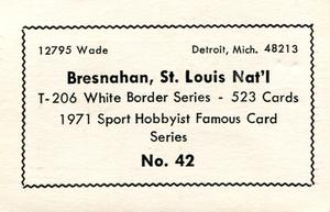 1971 Sports Hobbyist Famous Card Series #42 Roger Bresnahan Back