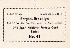 1971 Sports Hobbyist Famous Card Series #48 Bill Bergen Back