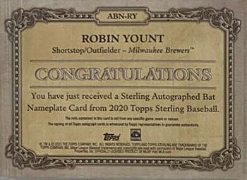 2020 Topps Sterling - Autographed Bat Nameplates #ABN-RY Robin Yount Back