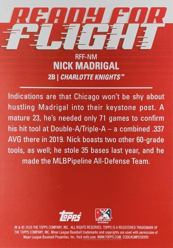 2020 Topps Pro Debut Ready for Flight 5x7 #RFF-NM Nick Madrigal Back
