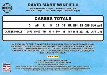 2020 Donruss Optic - Retro 1986 #R86-22 Dave Winfield Back