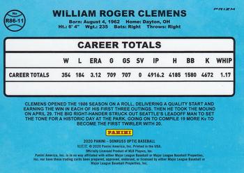 2020 Donruss Optic - Retro 1986 Holo #R86-11 Roger Clemens Back