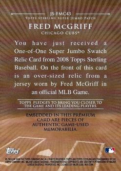 2008 Topps Sterling - Super Jumbo Patch #JS-FMC43 Fred McGriff Back