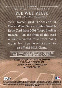 2008 Topps Sterling - Super Jumbo Patch #JS-PWR1 Pee Wee Reese Back