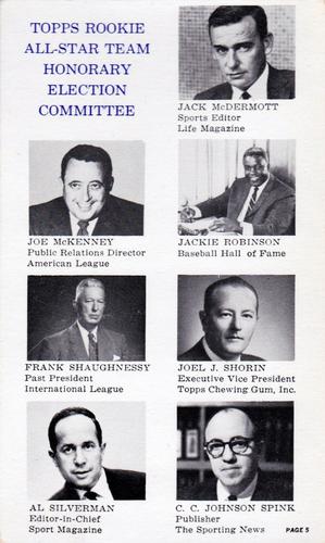 1964 Topps Rookie All Star Banquet #5 Topps Rookie All-Star Team Honorary Election Committee Front