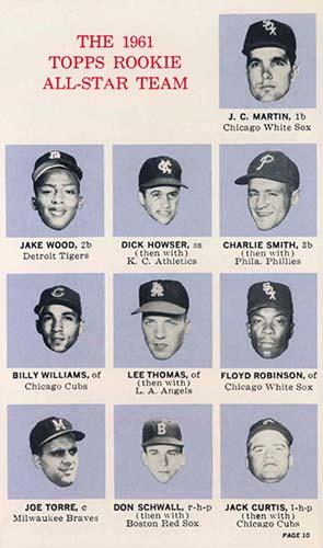 1964 Topps Rookie All Star Banquet #10 Jack Curtis / Dick Howser / J.C. Martin / Floyd Robinson / Don Schwall / Charlie Smith / Lee Thomas / Joe Torre / Billy Williams / Jake Wood Front